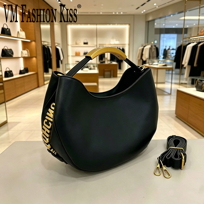 Luxury Bags To Sell - Bolsa Demi-Círculo Feminina com Letras Douradas,
