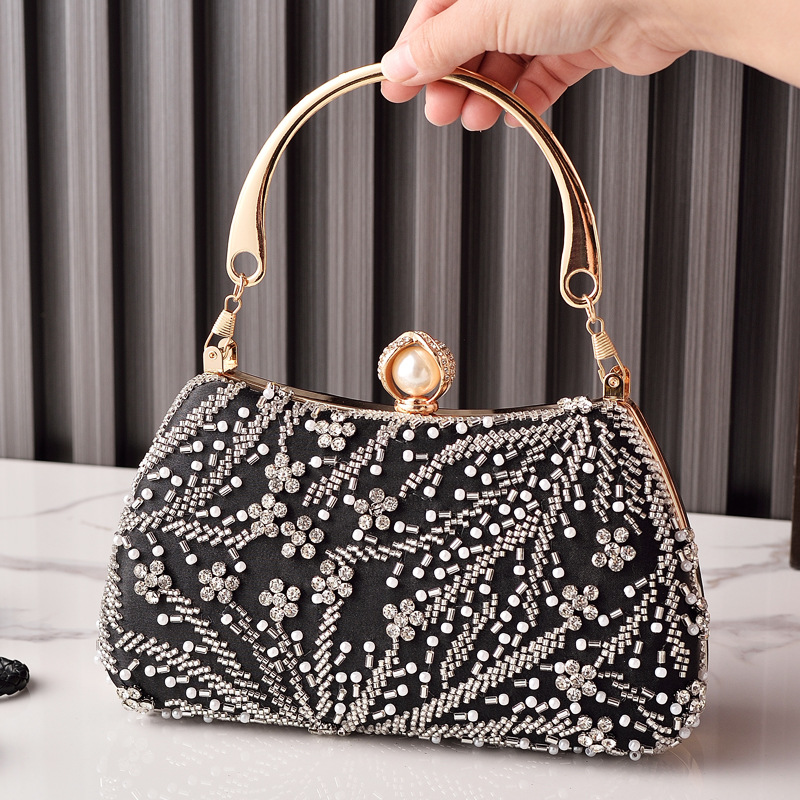 Luxury Bags China Wholesale - Bolsa de Mão Preta com Miçangas