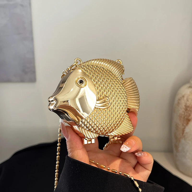 Mini Bag Evening Clutch - Bonito pequeno peixe forma de metal