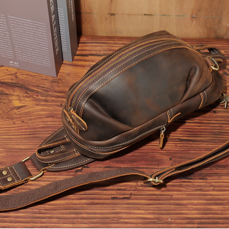 Bolsa de peito de couro real m - Luxury Bags For Men avaliação e preço